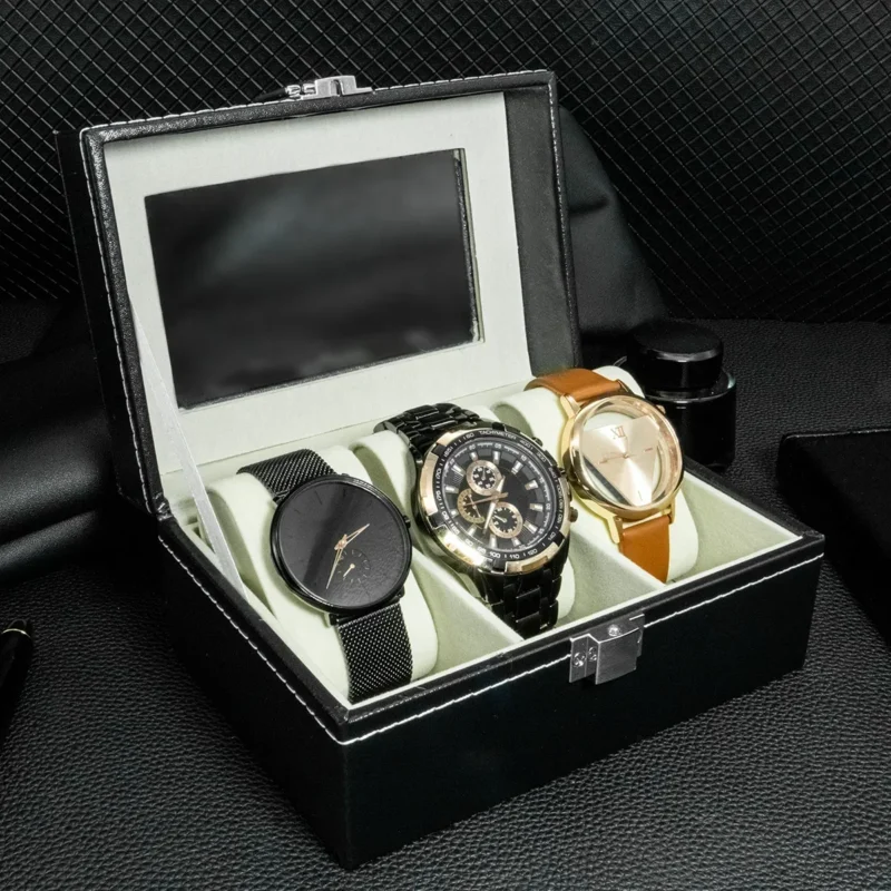 12-Slot Premium Leatherette Watch Display Box with Glass Top for Men's Collections - Image 4