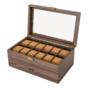24-Slot Luxury Watch Box Organizer with Glass Display Lid and Protective Cushions