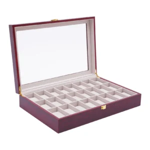 24-Slot Luxury Watch Display Case with Glass Top and Removable Cushions