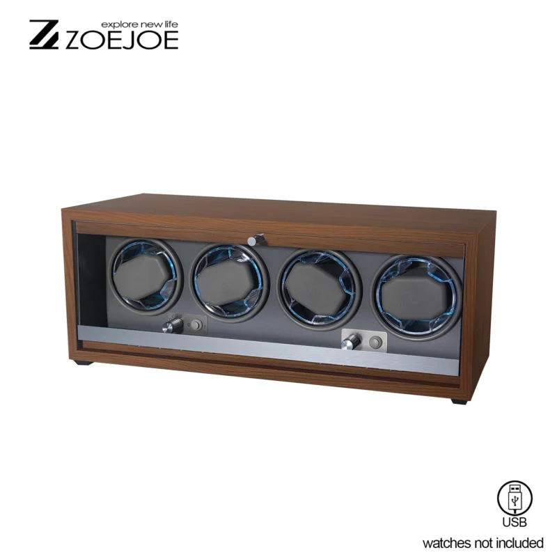 Premium 4-Slot Wooden Automatic Watch Winder with LED Lighting and Flexible Cushions - Image 7