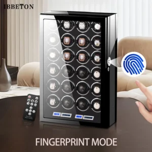 12-Slot Premium Wooden Watch Winder Box with Fingerprint Security for Luxury Timepieces