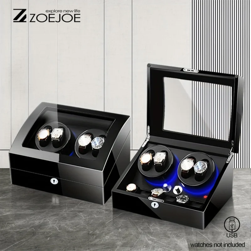 10-Slot Luxury Watch Winder Box with LED Lights and Security Lock - Image 5