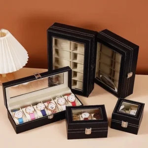 Premium 12-Slot Leather Watch Display Case with Glass Top for Collectors