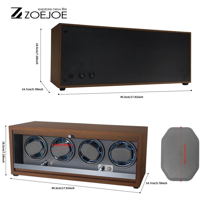 Premium 4-Slot Wooden Automatic Watch Winder with LED Lighting and Flexible Cushions - Image 2