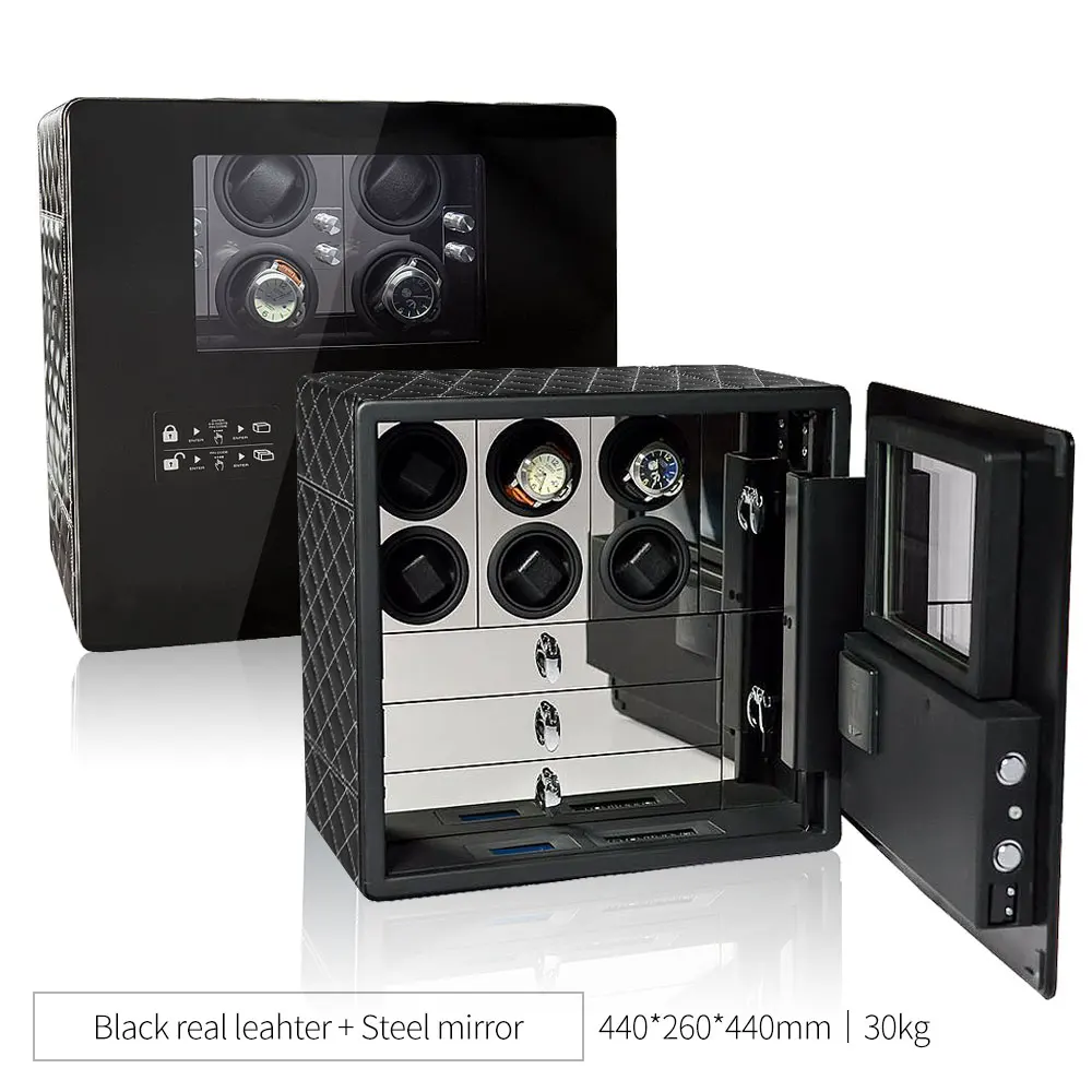 Steel watch winder safe with explosion-proof glass for maximum home security