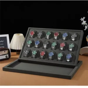 Premium Wooden 15/18-Slot Watch Display Box with Shockproof Protection for Luxury Collections