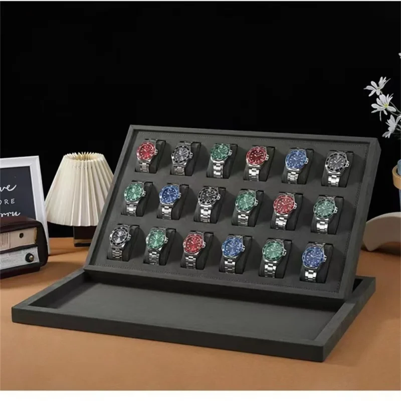 Premium Wooden 15/18-Slot Watch Display Box with Shockproof Protection for Luxury Collections