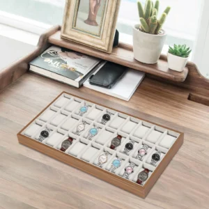 30-Slot Wooden Watch Display Case with Removable Cushions for Collection Organization