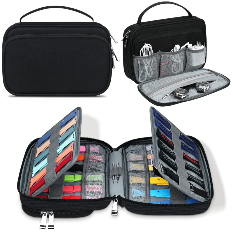 Premium Leather 36-Slot Watch Band Storage Case for Smart Watch Straps with Travel Organization