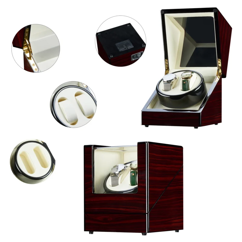 Premium Wooden Double Watch Winder with Automatic Rotation Display Case for Luxury Timepieces - Image 6
