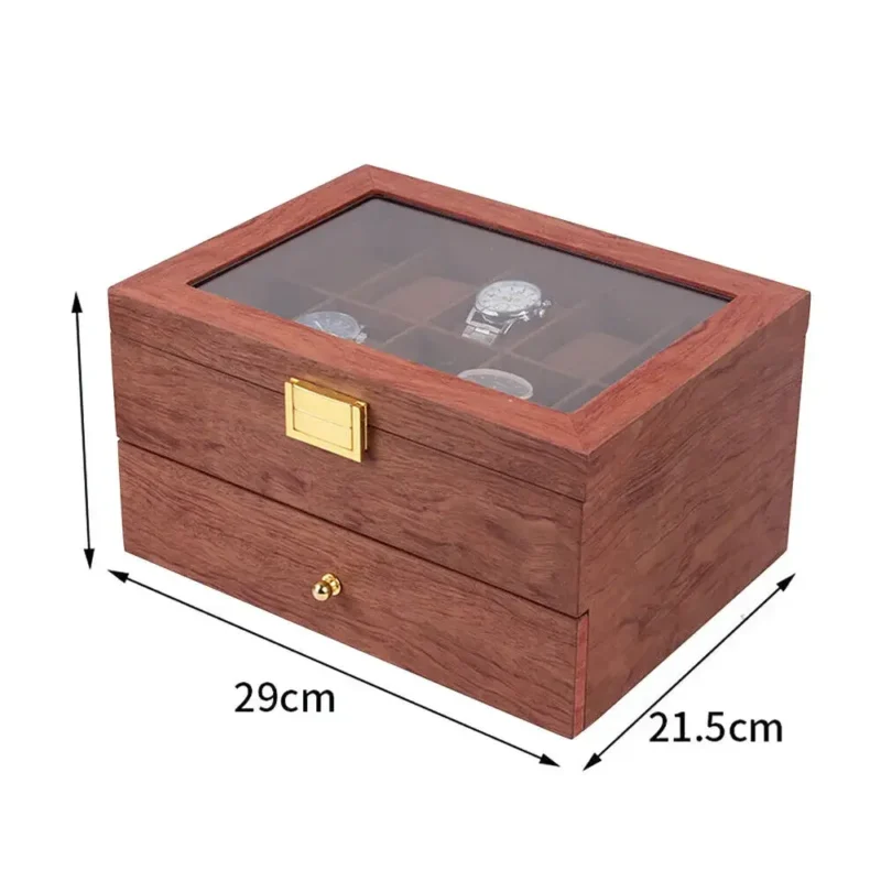 20-Slot Wooden Watch & Jewelry Display Case with Storage Drawer for Collectors - Image 6