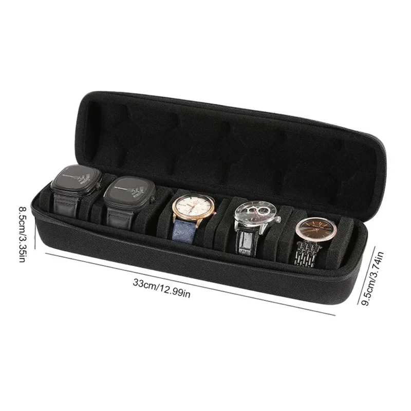 5-Slot Premium Travel Watch Roll Case with Protective Foam Pillows for Large Timepieces - Image 4