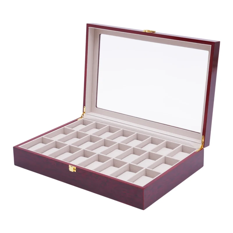 24-Slot Luxury Watch Display Case with Glass Top and Removable Cushions - Image 5