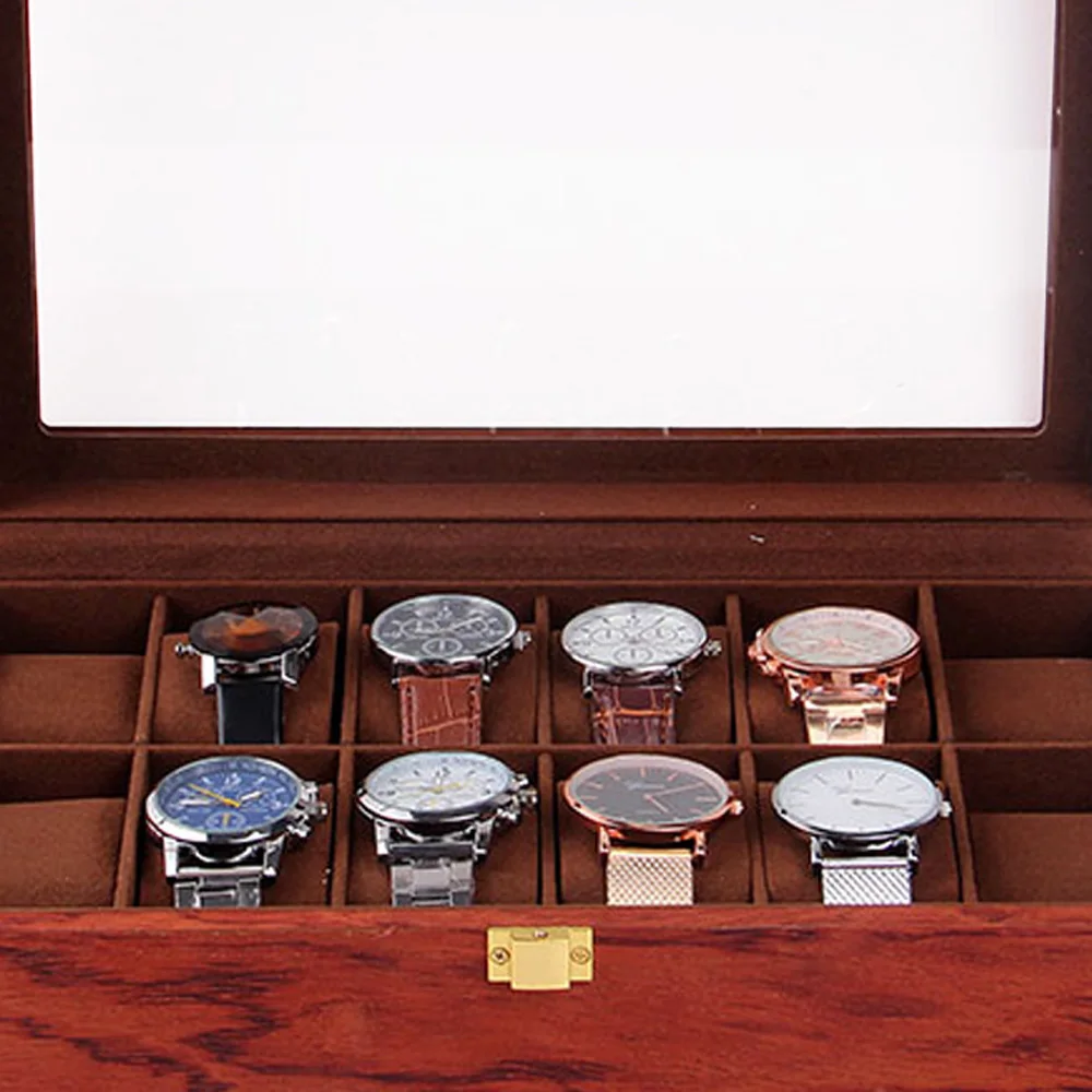Watch display case showing storage for multiple watches in a collection