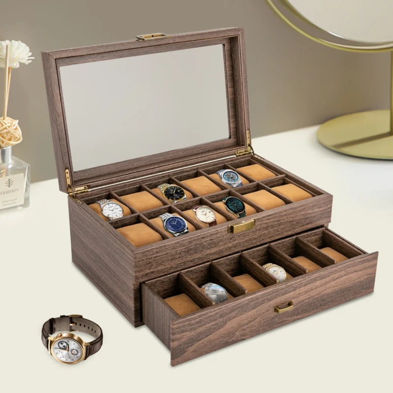 24-Slot Lockable Watch Display Case with Glass Top for Collectors with Security Key - Image 5