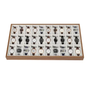 30-Slot Wooden Watch Display Case with Multi-Compartment Storage for Collectors