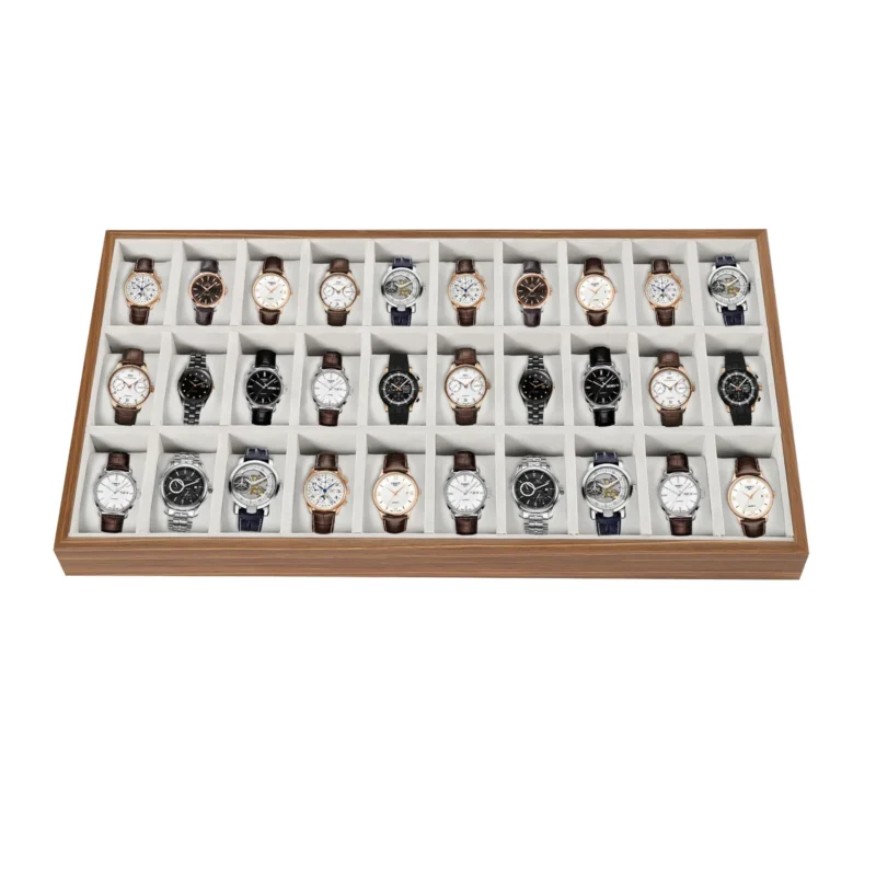 30-Slot Wooden Watch Display Case with Multi-Compartment Storage for Collectors