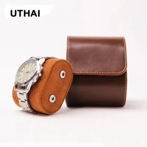 Premium Leather Single Watch Travel Case with Cushioned Interior for Elegant Protection