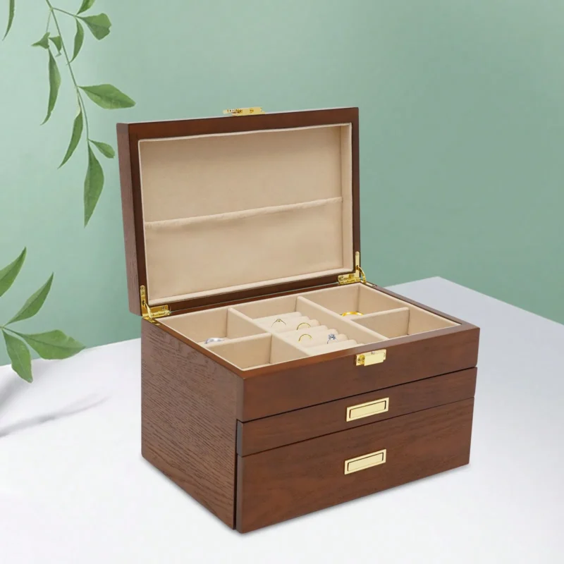 12-Slot Wooden Watch Display Storage Case with Protective Glass Top - Image 4