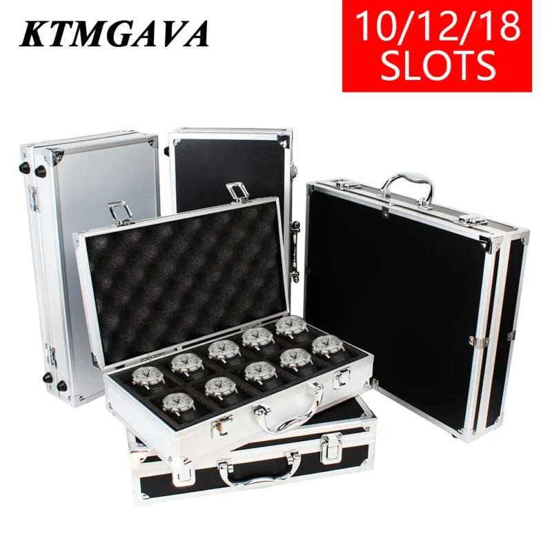 18-Slot Aluminum Watch Storage Display Case with Elegant Black Finish for Collectors