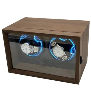 USB Powered Wooden Watch Winder for 2 Automatic Watches with Display Case Storage