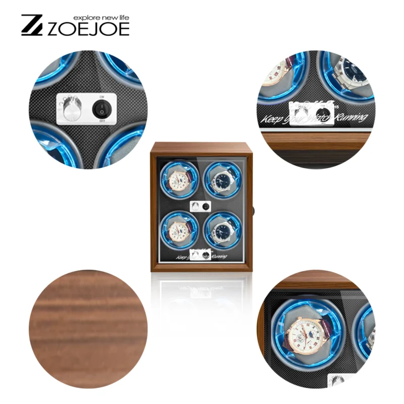 4-Slot Automatic Watch Winder Box with Silent Motor for Luxury Timepieces - Image 3