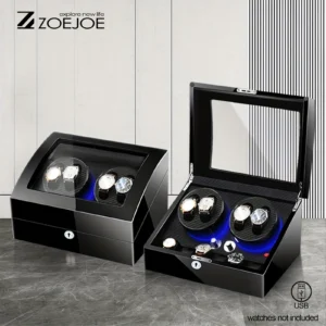 10-Slot Luxury Watch Winder Box with LED Lights and Security Lock