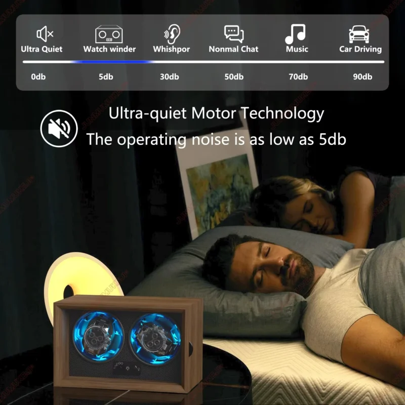 USB Powered Wooden Watch Winder for 2 Automatic Watches with Display Case Storage - Image 3