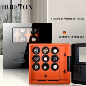 Steel 12-Position Automatic Watch Winder Safe with Explosion-Proof Glass Display