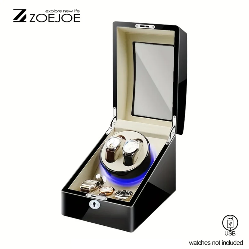 5-Slot Automatic Watch Winder Box with LED Lighting for Luxury Timepieces - Image 8