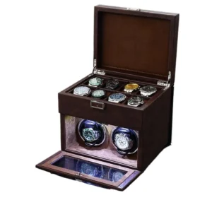 10-Slot Wooden Watch Winder Box with Silent Motor and Zero Magnetism for Luxury Timepieces