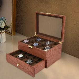 20-Slot Wooden Watch & Jewelry Display Case with Storage Drawer for Collectors