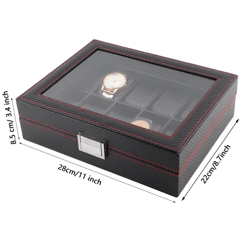 10-Slot Carbon Fiber Watch Display Case with Elegant Storage Organization for Collectors - Image 6