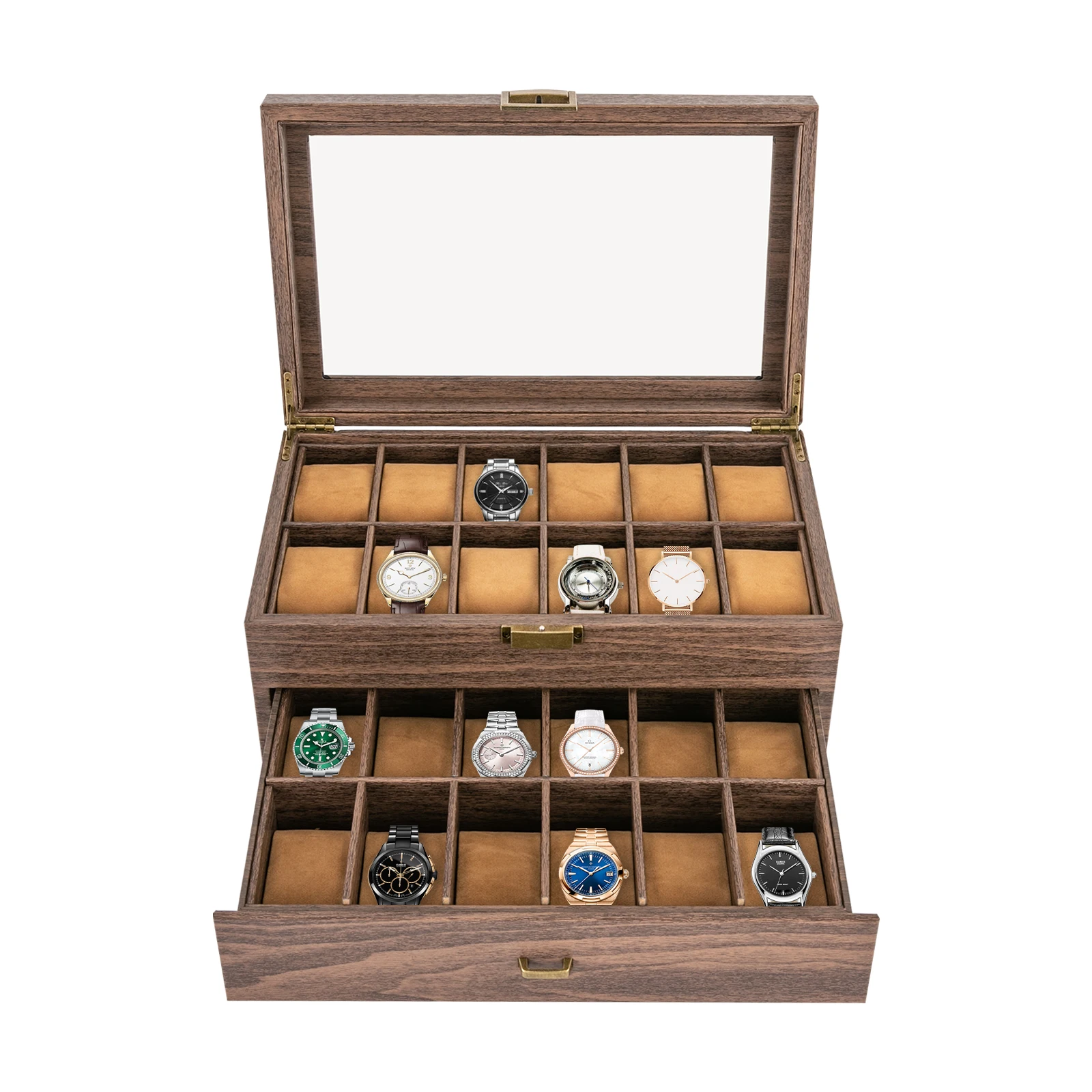 Watch display box with integrated winding mechanism