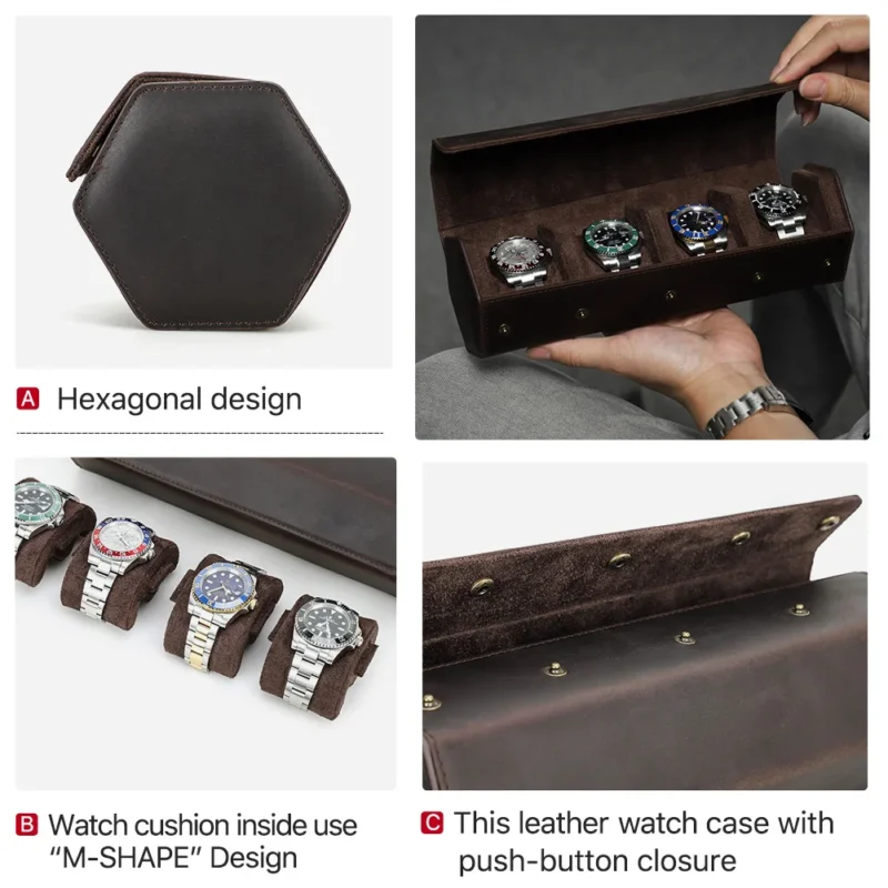 Vintage Leather Watch Storage Roll Case with 1-8 Slot Options for Travelers - Image 4
