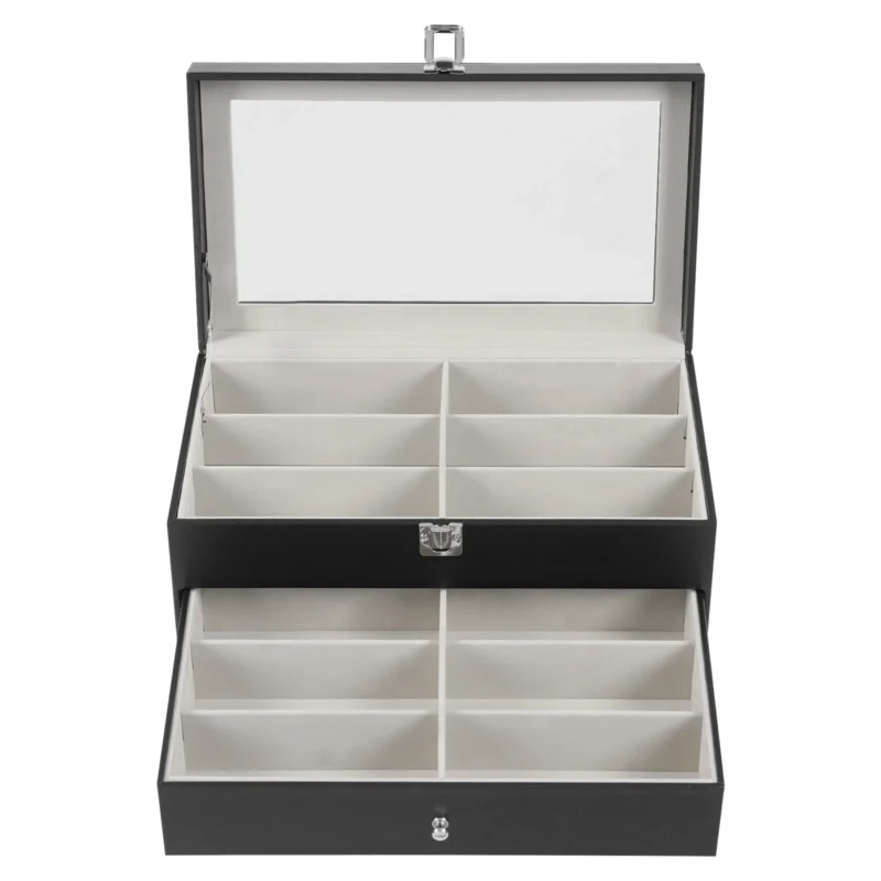24-Slot Luxury Watch & Eyewear Display Case with 3-Tier Organization and Secure Lock - Image 4