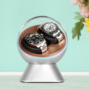 Dual-Slot Automatic Watch Winder with Glass Display Case and USB Power