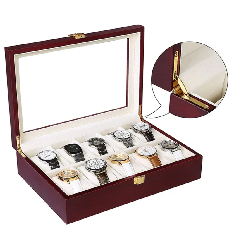 6-Slot Wooden Watch Display Box with Luxury Interior for Collector's Timepieces - Image 3