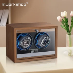 Dual-Slot Automatic Watch Winder Box with LED Lighting and Quiet Motor