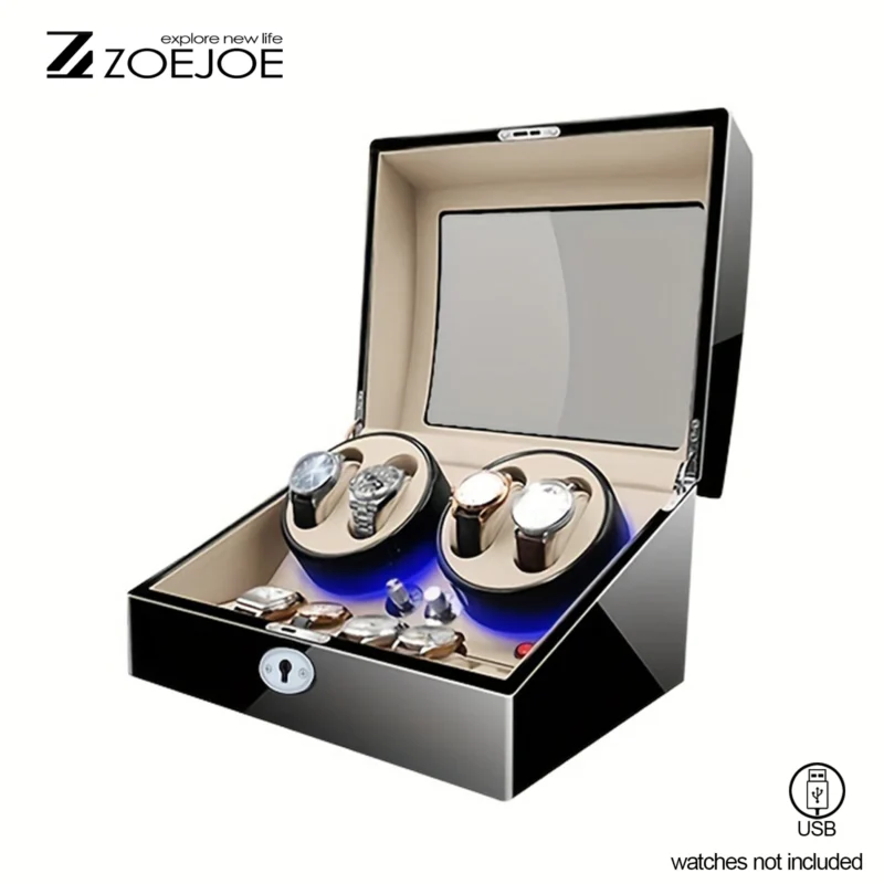 10-Slot Luxury Watch Winder Box with LED Lights and Security Lock - Image 7
