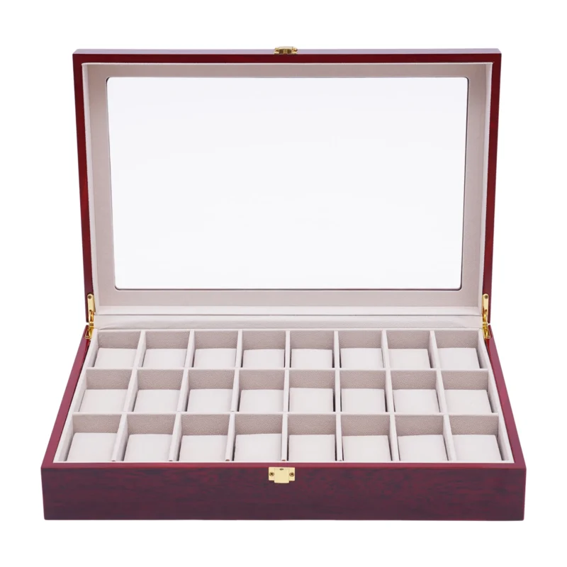 24-Slot Luxury Watch Display Case with Glass Top and Removable Cushions - Image 2