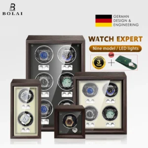 6-Slot Premium Wooden Watch Winder Box with Quiet Motor for Luxury Timepieces