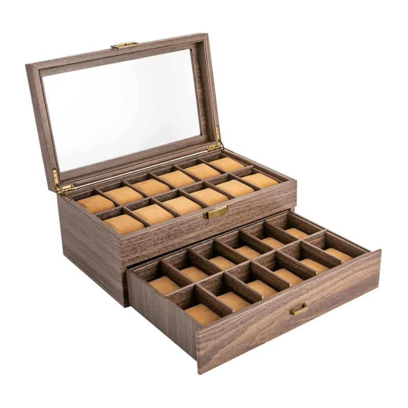 24-Slot Luxury Watch Box Organizer with Glass Display Lid and Protective Cushions - Image 5