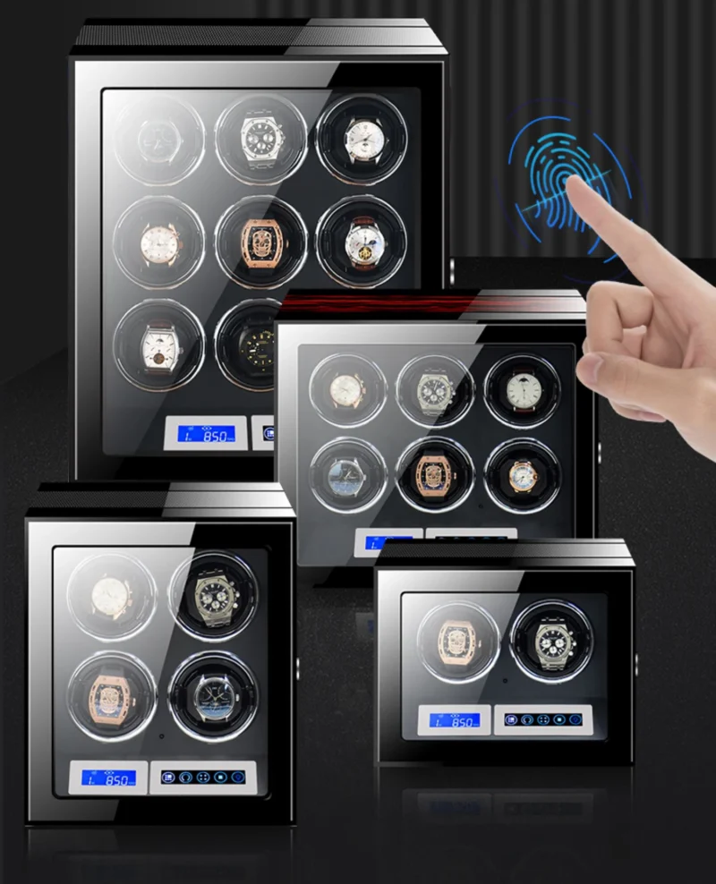 12-Slot Premium Wooden Watch Winder Box with Fingerprint Security for Luxury Timepieces - Image 3