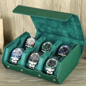 6-Slot Genuine Leather Watch Storage Box with Travel Protection for Luxury Timepieces