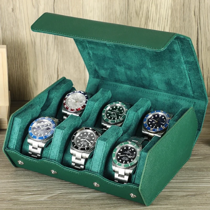 6-Slot Genuine Leather Watch Storage Box with Travel Protection for Luxury Timepieces