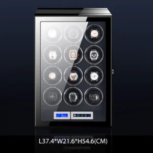 6-Slot Fingerprint LED Watch Winder Box with Large Wooden Display Case for Luxury Timepieces