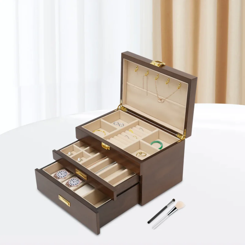 12-Slot Wooden Watch Display Storage Case with Protective Glass Top