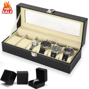 12-Slot Premium Leatherette Watch Display Box with Glass Top for Men's Collections