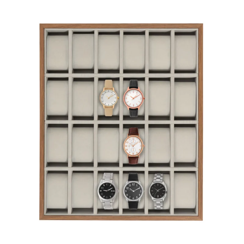 24-Slot Premium Watch Display Box with Grey Finish and Flannelette Interior - Image 7